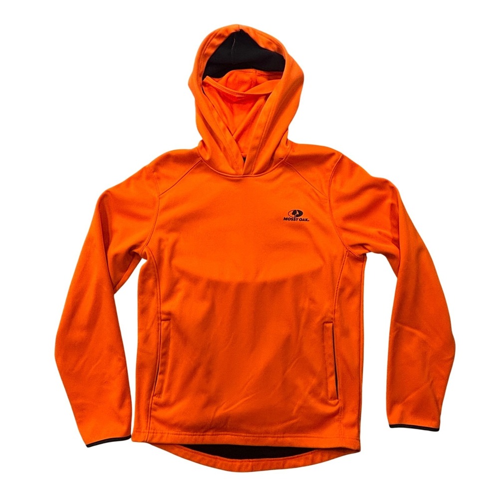 Mossy Oak Hoodie Mens Small Orange Hunting Performance Neck Gaiter Sweatshirt